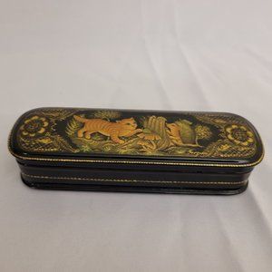 Vintage Russian black lacquer eyeglasses box case